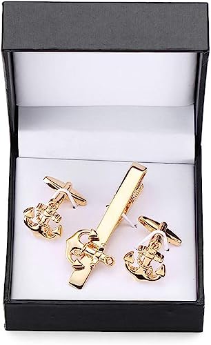 Krawattenstange Manschettenknöpfe, Krawattenklammer for Krawattennadel for Herrengeschenk, goldene Saxophon-Krawattenklammern, Manschettenknöpfe, Krawattenklammer-Set (Farbe: 3) ( Color : 14 ) von WHIMSIMART