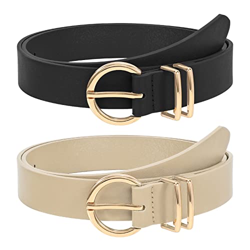 WHIPPY 2 Stücke Ledergürtel für Damen goldene Schnalle Leder gürtel für Jeans Hosen Kleid,120cm schwarz+beige WHIPPY 2 Stücke Ledergürtel für Damen goldene Schnalle Leder gürtel für Jeans Hosen Kleid,120cm schwarz+beige von WHIPPY