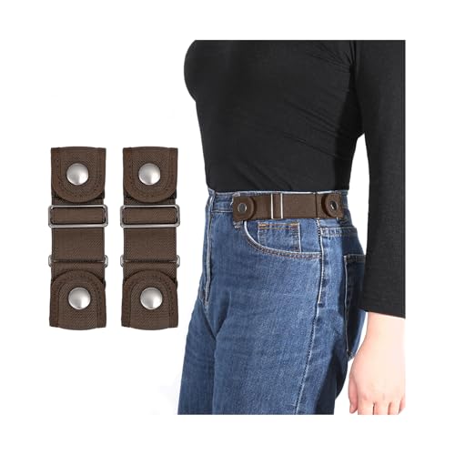 WHIPPY 2 Stücke Ohne Schnalle Gürtel Damen Herren Schnallenfrei Elastischer Gürtel Schnallenloser Stretch Taillengürtel,kaffee 16cm von WHIPPY