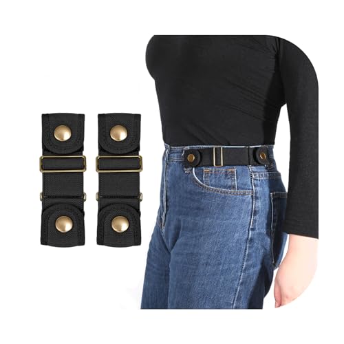 WHIPPY 2 Stücke Ohne Schnalle Gürtel Damen Herren Schnallenfrei Elastischer Gürtel Schnallenloser Stretch Taillengürtel Schwarz,13cm von WHIPPY
