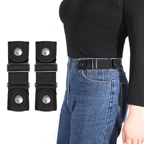 WHIPPY 2 Stücke Ohne Schnalle Gürtel Damen Herren Schnallenfrei Elastischer Gürtel Schnallenloser Stretch Taillengürtel,schwarz 16cm von WHIPPY