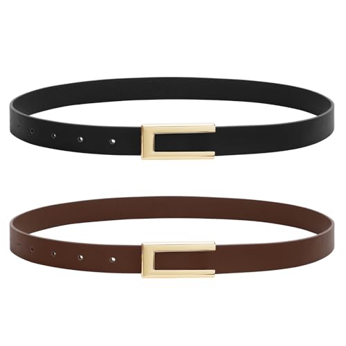 WHIPPY 2er-Pack Ledergürtel Damen Leder gürtel Damengürtel für Jeans Kleider Mäntel mit goldener Schnalle,schwarz/kaffee 100cm von WHIPPY