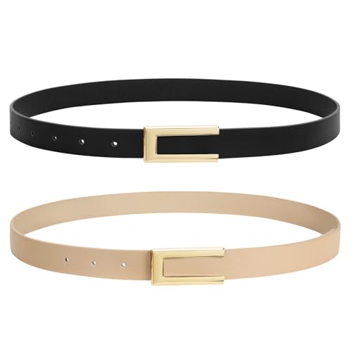 WHIPPY 2er-Pack Ledergürtel Damen Leder gürtel Damengürtel für Jeans Kleider Mäntel mit goldener Schnalle,schwarz/khaki 120cm von WHIPPY