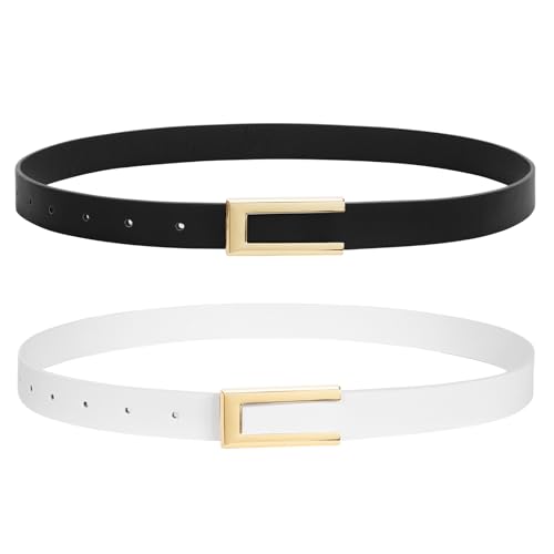 WHIPPY 2er-Pack Ledergürtel Damen Leder gürtel Damengürtel für Jeans Kleider Mäntel mit goldener Schnalle,schwarz/weiß 100cm von WHIPPY