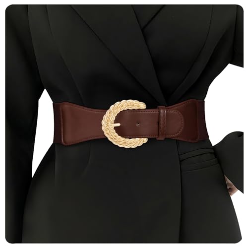 WHIPPY Damen Elastischer Taillengürtel für Kleider Breiter StretchGürtel mit Goldene Schnalle, Kaffee, 110cm WHIPPY Damen Elastischer Taillengürtel für Kleider Breiter StretchGürtel mit Goldene Schnalle, Kaffee, 110cm von WHIPPY