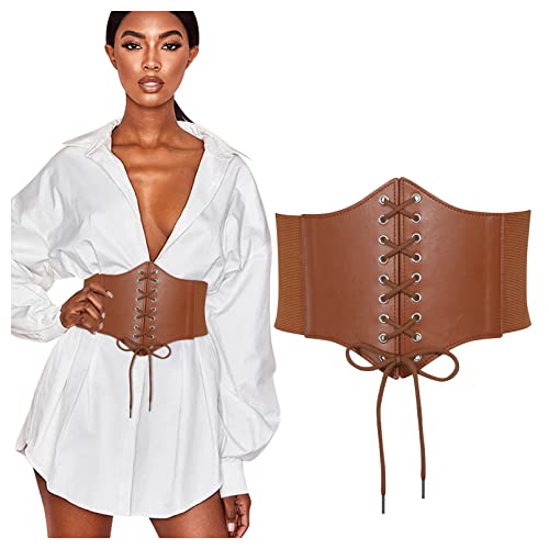 WHIPPY Damen Schnürkorsett gebundener Waspie Breitgürtel elastischen Korsett Taille Gürtel Schnürgürtel, 73cm+Braun von WHIPPY