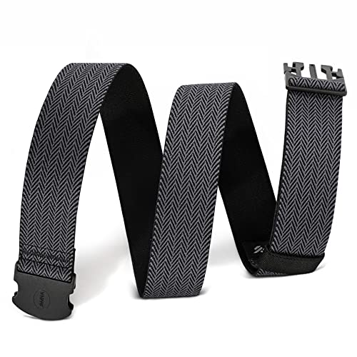 WHIPPY Elastischer Gürtel Herren Verstellbarer Outdoor Stretchgürtel Unisex Arbeitsgürtel für Damen Herren Stoffgürtel mit Kunststoffschnalle,140cm Schwarzgrau von WHIPPY