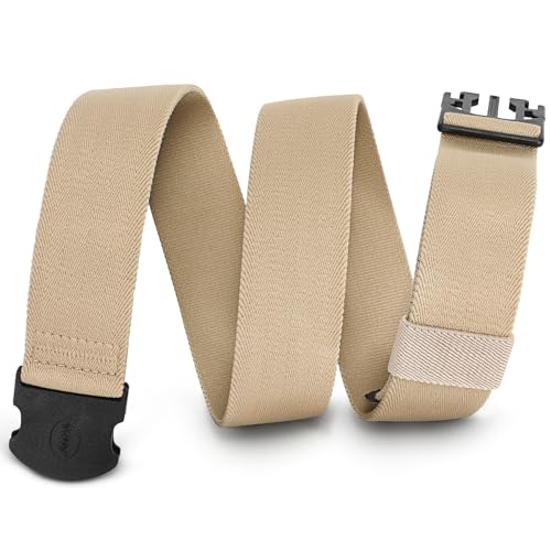 WHIPPY Elastischer Gürtel Herren Verstellbarer Outdoor Stretchgürtel Unisex Arbeitsgürtel für Damen Herren Stoffgürtel mit Kunststoffschnalle,Khaki 140cm von WHIPPY