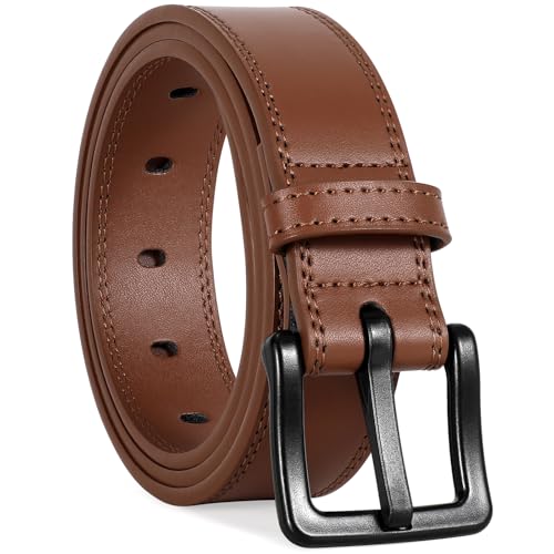 WHIPPY Gürtel Herren Ledergürtel für Jeans Verstellbarer Outdoor Leder Gürtel Unisex Arbeitsgürtel mit schwarz Kunststoffschnalle,braun 130cm von WHIPPY