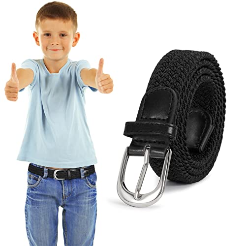 WHIPPY Kinder Gürtel Geflochtener elastischer Gürtel für Jungen Mädchen stretch Gürtel Stoffgürtel gewebte Gürtel für Teenager Junioren 2,5 cm breite mit Metallschnalle,65cm Schwarz von WHIPPY