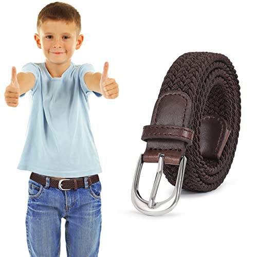 WHIPPY Geflochtener Kinder Gürtel für Jungen Mädchen Elastischer Stoffgürtel Gewebte Stretch Gürtel für Teenager Junioren,Silber Kaffee,85cm von WHIPPY