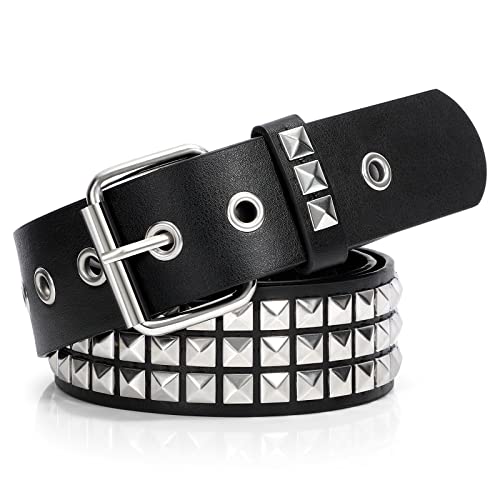 WHIPPY Nietengürtel Leder Metall Punk Rock Nietengürtel für Damen/Herren Punk-Ledergürtel Gotischer Gürtel Zubehör für Jeanshosen,L von WHIPPY