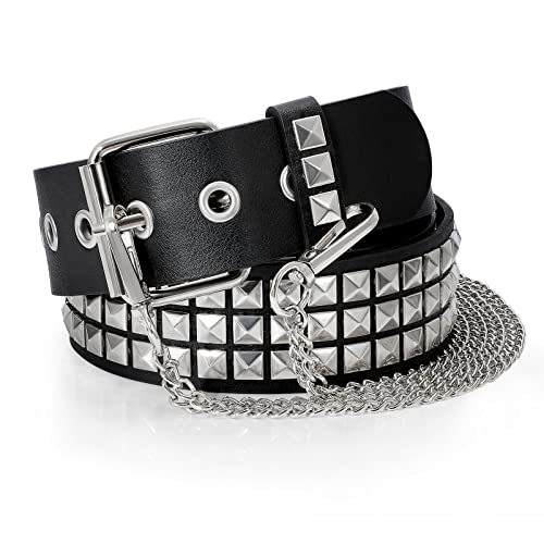 WHIPPY Nietengürtel Leder Metall Punk Rock Nietengürtel für Damen/Herren Punk-Ledergürtel mit abnehmbarer kette Gotischer Gürtel Zubehör für Jeanshosen,M von WHIPPY