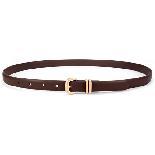 WHIPPY Schmaler Ledergürtel für Damen Modischer Damen Taillengürtel für Jeans Hosen Kleider mit Goldener Schnalle, Kaffee, 100cm WHIPPY Schmaler Ledergürtel für Damen Modischer Damen Taillengürtel für Jeans Hosen Kleider mit Goldener Schnalle, Kaffee, 100cm von WHIPPY