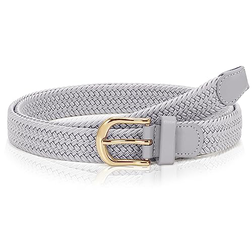 WHIPPY Stoffgürtel Stretchgürtel Elastik Flechtgürtel Geflochtener Elastischer Dehnbarer Gürtel für Damen Herren mit Goldschnalle Breite 2.5cm,grau,100cm von WHIPPY