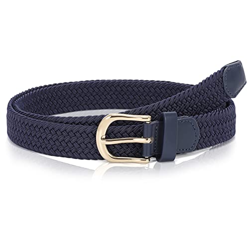 WHIPPY Stoffgürtel Stretchgürtel Elastik Flechtgürtel Geflochtener Elastischer Dehnbarer Gürtel für Damen Herren mit Goldschnalle Breite 2.5cm,blau,90cm von WHIPPY