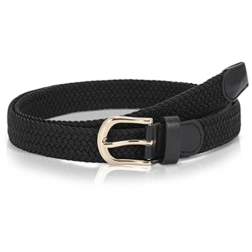 WHIPPY Stoffgürtel Stretchgürtel Elastik Flechtgürtel Geflochtener Elastischer Dehnbarer Gürtel für Damen Herren mit Goldschnalle Breite 2.5cm,schwarz,90cm von WHIPPY