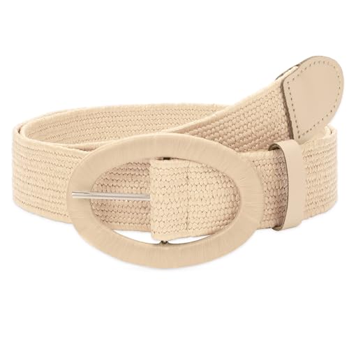 WHIPPY Stroh Gewebte Elastische Taillengürtel für Damen Boho Frauen Geflochtener Rattan Breiter Gürtel Stretch Taillengürtel, Beige, 120cm von WHIPPY