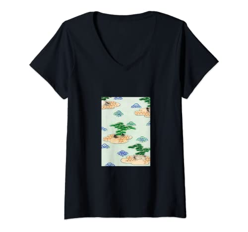 Damen Japanische Muster aus Gemälden und Holzblockdrucken 12 T-Shirt mit V-Ausschnitt Damen Japanische Muster aus Gemälden und Holzblockdrucken 12 T-Shirt mit V-Ausschnitt von WHITE BEARD Art Gifts Clothes Accessories
