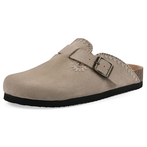 WHITE MOUNTAIN Bendees Damen Clog mit kontrastgenähtem Signature Comfort-Molded Fußbett, Sandal Wood/Suede, 42 EU von WHITE MOUNTAIN
