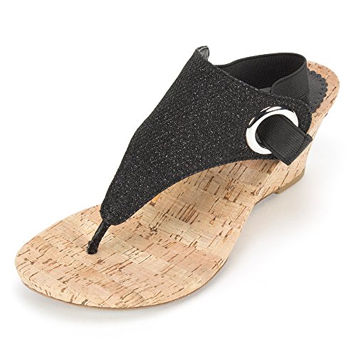 WHITE MOUNTAIN Damen Aida Keilsandale, Schwarz/Glitter, 42 EU von WHITE MOUNTAIN