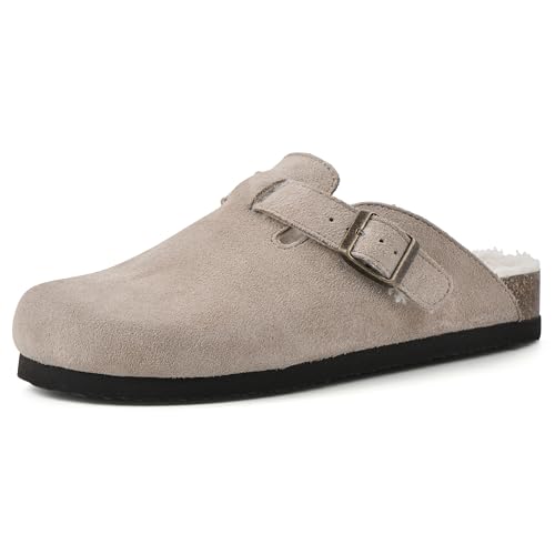 WHITE MOUNTAIN Damen Bari Holzschuh, Taupe/Wildleder mit Kunstfell, 38 EU von WHITE MOUNTAIN