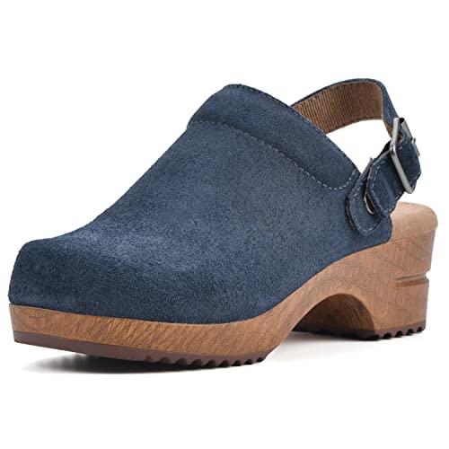 WHITE MOUNTAIN Damen Being Holzschuh, Marineblau (Veloursleder), 40.5 EU von WHITE MOUNTAIN