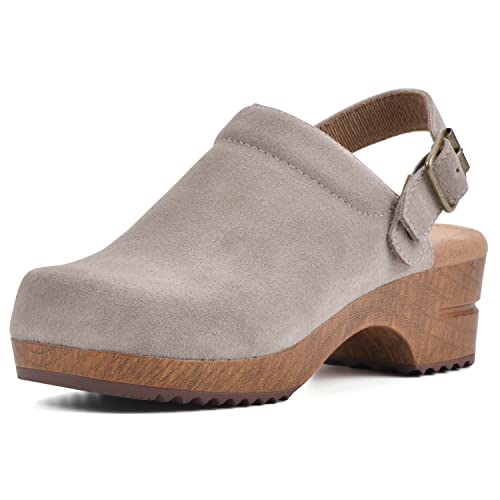 WHITE MOUNTAIN Damen Being Holzschuh, Sand/Wildleder, 38.5 EU von WHITE MOUNTAIN