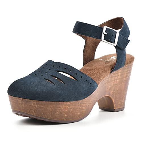 WHITE MOUNTAIN Damen Cassidy Holzschuh, Marineblau (Veloursleder), 38.5 EU von WHITE MOUNTAIN