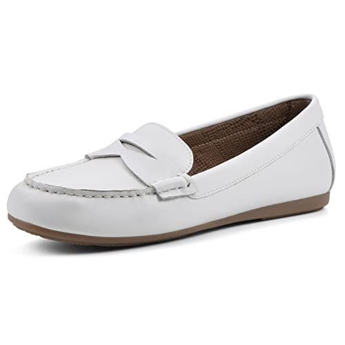 WHITE MOUNTAIN Damen Deutzia Penny Loafer, Weißes Leder, 38 EU von WHITE MOUNTAIN