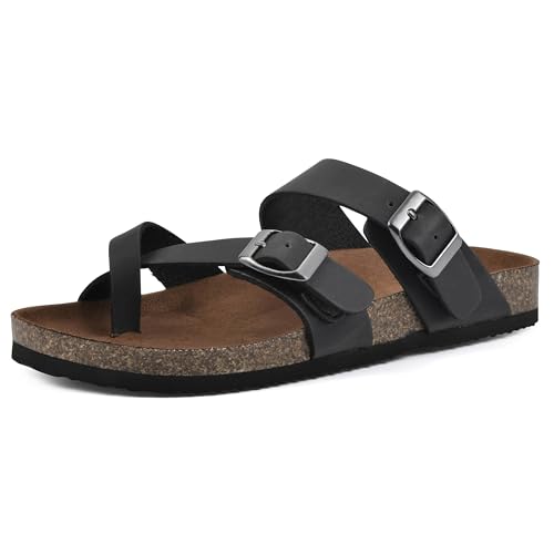 WHITE MOUNTAIN Damen Gracie Flache Sandale, Schwarzes Leder, 38 EU von WHITE MOUNTAIN