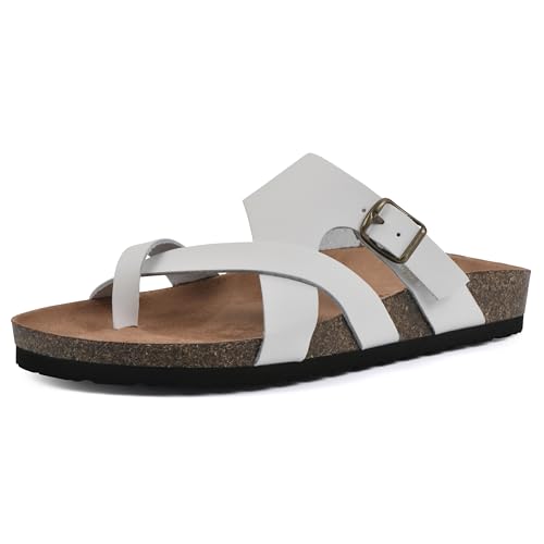 WHITE MOUNTAIN Damen Graph Flache Sandale, Weißes Leder, 38.5 EU von WHITE MOUNTAIN