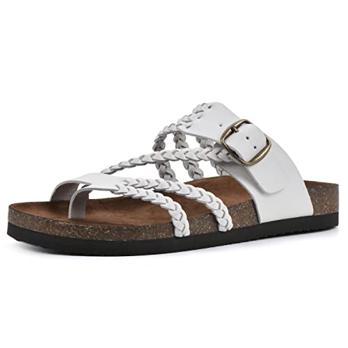 WHITE MOUNTAIN Damen Hayleigh Flache Sandale, Weißes Leder, 42 EU von WHITE MOUNTAIN