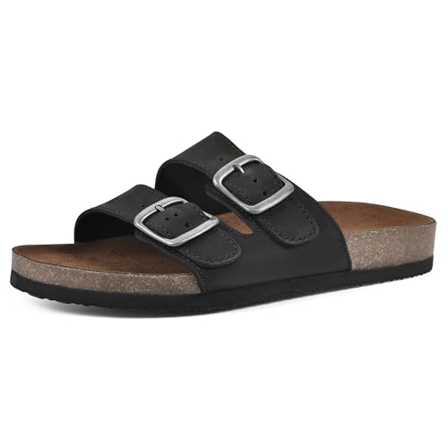 WHITE MOUNTAIN Damen Helga Flache Sandale, Schwarzes Nubukleder, 42 EU von WHITE MOUNTAIN