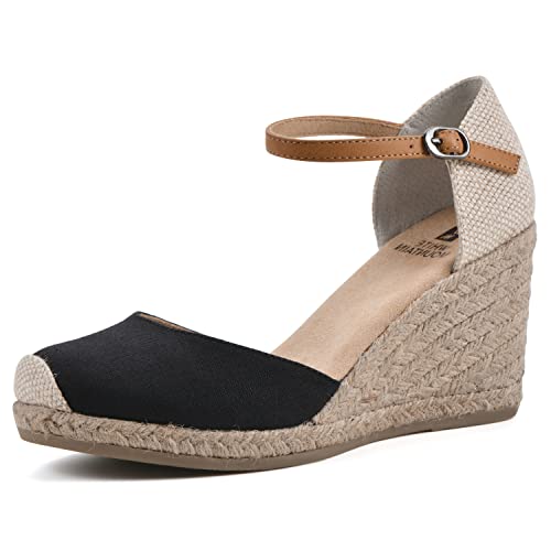 WHITE MOUNTAIN Damen Mamba Espadrilles, Schwarz/Stoff, 39 EU von WHITE MOUNTAIN