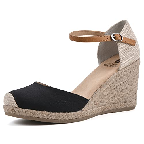 WHITE MOUNTAIN Damen Mamba Espadrilles, Schwarz/Stoff, 39.5 EU von WHITE MOUNTAIN