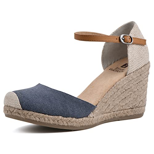 WHITE MOUNTAIN Damen Mamba Keilsandale, Denimblue/Fab, 42.5 EU von WHITE MOUNTAIN