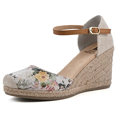 WHITE MOUNTAIN Damen Mamba Keilsandale, Weiß/Floral/Glatt, 39 EU von WHITE MOUNTAIN