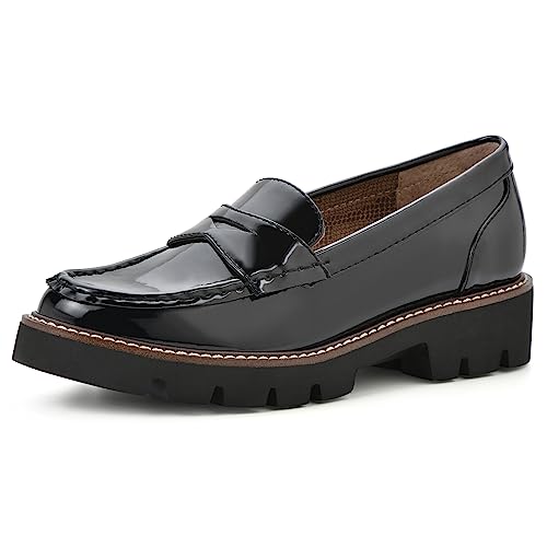 WHITE MOUNTAIN Damen Schuhe Gunner Penny Loafer, Schwarz/Lack, 37 EU von WHITE MOUNTAIN