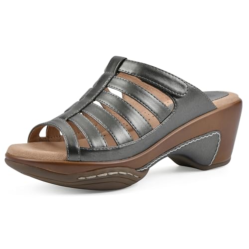 WHITE MOUNTAIN Damen Valencia Keilsandale, Pewter/Met/Smooth, 41 EU von WHITE MOUNTAIN