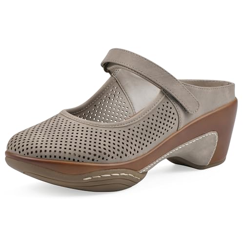 WHITE MOUNTAIN Damen Vinto 2 Heeled Mary Jane Clog, Helltaupe/Veloursleder, glatt, 36 EU Weit von WHITE MOUNTAIN