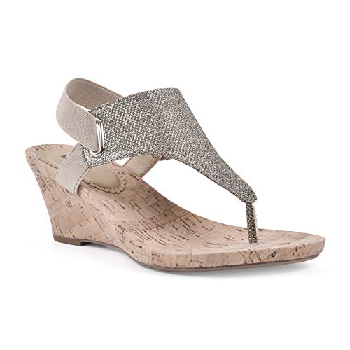 WHITE MOUNTAIN Shoes All Good Damen Kork Keilsandalen, Gold (Ltgold/Glitzer), 43 EU von WHITE MOUNTAIN