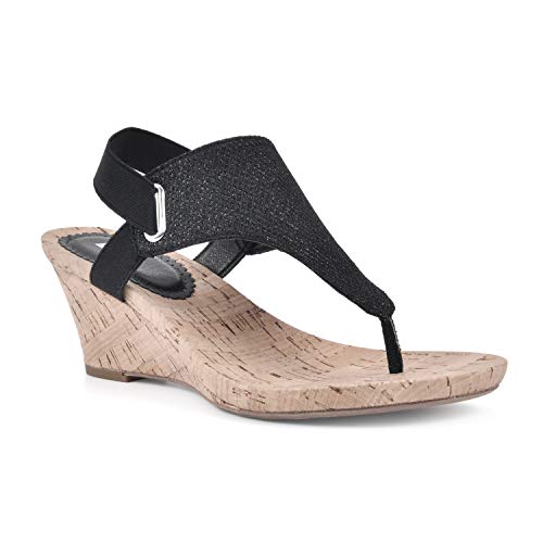 WHITE MOUNTAIN Shoes All Good Damen Kork Keilsandalen, Schwarz (Schwarz/Glitter), 39 EU von WHITE MOUNTAIN