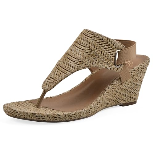 WHITE MOUNTAIN Women's All Dres Triangle Thong Sling-Back Wedge Sandal, Natural/Fabric, 39 EU von WHITE MOUNTAIN