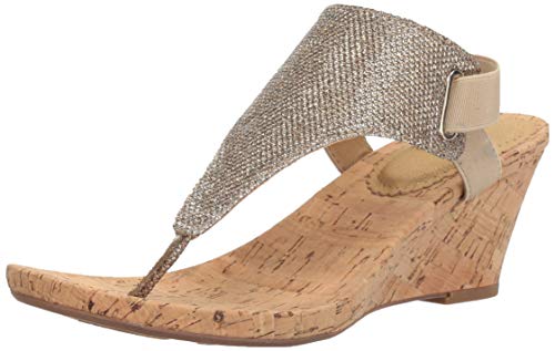 WHITE MOUNTAIN Women's All Good Wedge Sandal, Light Gold Glitter, 6.5 M US von WHITE MOUNTAIN