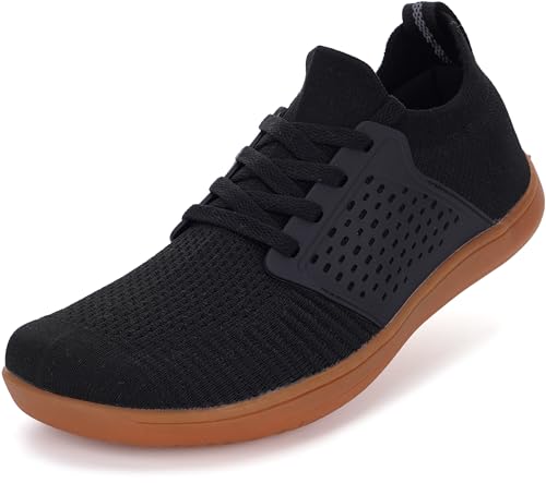 WHITIN Barfußschuhe Damen Herren Barfuß Barfuss Schuhe Breite Weit Barfussschuhe Barefoot Shoes Women Knit Sneaker Walkingschuhe Hallenschuhe Gym Schwarz 38 EU von WHITIN