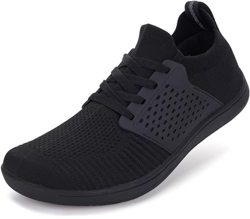 WHITIN Barfußschuhe Herren Damen Barfuß Barfuss Schuhe Breite Barfussschuhe Weit Knit Barefoot Shoes Slip On Sneaker Bequeme Walkingschuhe Leicht Schwarz 46 EU von WHITIN