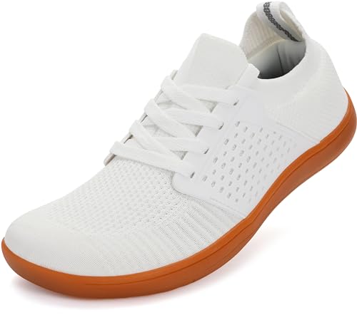 WHITIN Barfußschuhe Herren Damen Barfuß Barfuss Schuhe Breite Barfussschuhe Weit Knit Barefoot Shoes Sneaker Traillaufschuhe Sportschuhe rutschfest Weiß 46 EU von WHITIN