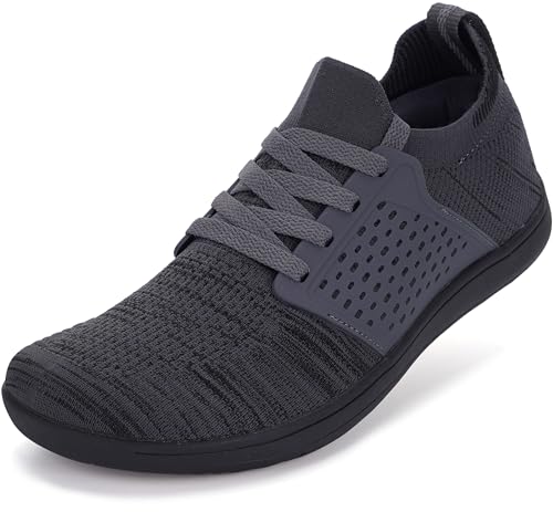 WHITIN Barfußschuhe Herren Damen Barfuß Barfuss Schuhe Breite Barfussschuhe Weit Knit Barefoot Shoes Men Sneaker Traillaufschuhe Fitnessschuhe Gym Grau 46 EU von WHITIN