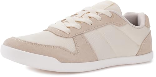 WHITIN Damen Barfußschuhe mit breiter Zehenbox, Zero Drop, modischer Patchwork-Design, Sneaker, Beige, 37.5 EU Weit von WHITIN